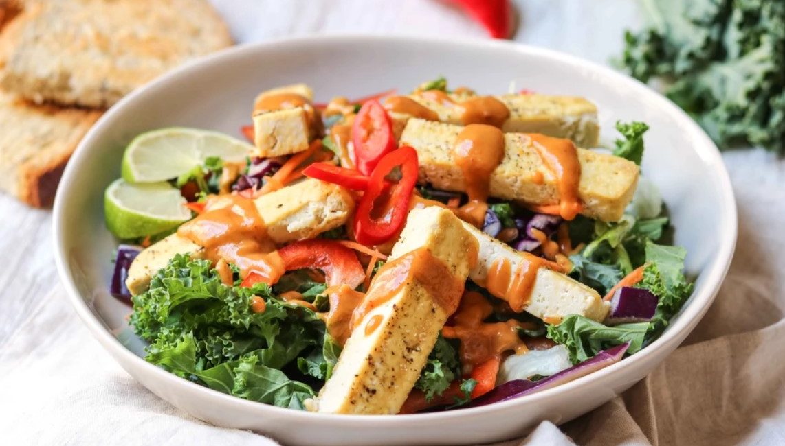 Kale & Tofu Salad With Peanut Butter Dressing TBBSE